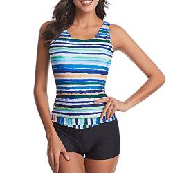 Estink Damen Bauchweg Tankini Sets Druck Zweiteiliger Badeanzug Tankini Damen Bauchweg Bademode Set(L-Grüner See) von Estink