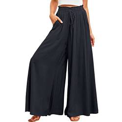 Estink Damen-Hose mit Kordelzug in der Taille, Weites Bein, Fließende Rüschen-Taille, Strand-Palazzo-Hose mit Taschen (XL) von Estink