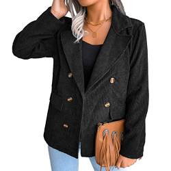 Estink Damen-Knopf-Cord-Blazer, Langarm-Revers, Zweireihiger Cord-Jacken-Mantel(XL-Schwarz) von Estink