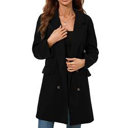 Estink Damen Langarm Button Revers Mantel Warm Slim Langer Jacken Overcoat (XXL-Schwarz) von Estink