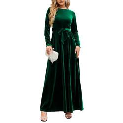 Estink Damen Maxikleid Vintage Flanell Langarm Rundhals Hohe Taille Gürtel Langes Kleid für Herbst Winter (L) von Estink