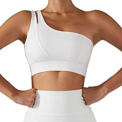 Estink Damen One Shoulder Sport BH Frauen Sport Yoga Unterwäsche Nahtlose Bralette Gepolsterter Bequemer Bra Stretch(L-Weiß) von Estink