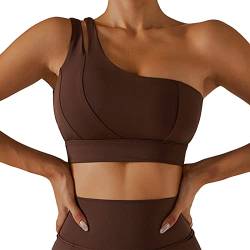 Estink Damen One Shoulder Sport BH Frauen Sport Yoga Unterwäsche Nahtlose Bralette Gepolsterter Bequemer Bra Stretch(M-Kaffee) von Estink