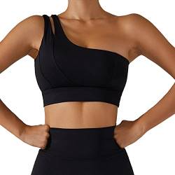 Estink Damen One Shoulder Sport BH Frauen Sport Yoga Unterwäsche Nahtlose Bralette Gepolsterter Bequemer Bra Stretch(M-Schwarz) von Estink