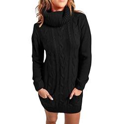 Estink Damen Rollkragen Zopfmuster Pullover Kleid Langarm mit Tasche Lose Pullover Kleid (3XL) von Estink