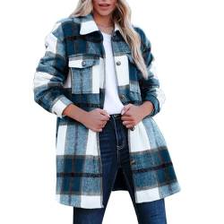 Estink Frauen Langarm Kariertes Hemd Jacke 2023 Herbst Winter Boyfriend Button Down Shacket Mäntel (XXL) von Estink