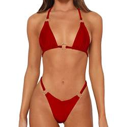 Estink Frauen O String Bikini Sexy Tanga Spaghettiträger Zweiteiliger Badeanzug (M) von Estink