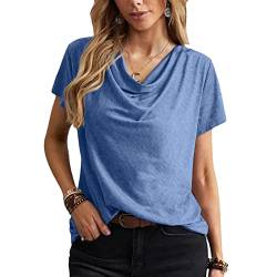 Kurzärmliges T-Shirt mit Wasserfallausschnitt für Damen, Reine Farbe, Lässig, Lockerer Pullover, T-Shirt (XL) von Estink