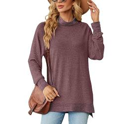 Strickpullover für Damen Elegant Rollkragen Oberteile Langarm Sweatshirt mit seitlichem Schlitz (S) von Estink