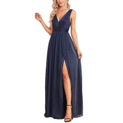 EsukAr Frauen Formale Abendkleid, Geraffte Prom Partei Ballkleid Maxi-Kleider,Blau,L von EsukAr