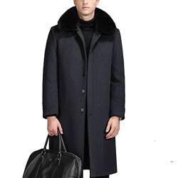 EsukAr Herren Winter Wollmäntel Pelzkragen Trenchcoat Freizeit-/Geschäftsmantel Einreihig, Lang, Peacoat, Mantel,S-6XL,Grey down lining,6XL von EsukAr