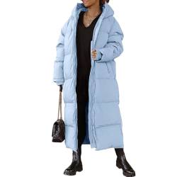 Langer Steppmantel Für Frauen Kapuzenpulli-Jacke Mit Langen Ärmeln Wattierter Mantel Winter-Oberbekleidung,Blau,XXL von EsukAr