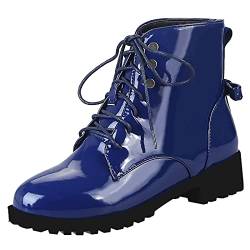 Etebella Damen Flache Schnürstiefeletten mit Schleife Hinten Lack Ankle Boots zum Schnüren Mode Bequeme Schuhe (Blau,40) von Etebella