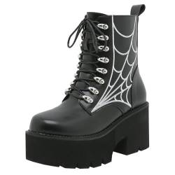 Etebella Damen Gothic Plateau Stiefeletten Blockabsatz Ankle Boots zum Schnüren Punk Combat Schuhe(Schwarz,40) von Etebella