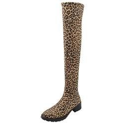 Etebella Damen Leoparden Stretch Overknee Stiefel Blockabsatz Langschaft Schlupfstiefel Sexy Faux Wildleder Schuhe(Leopard,39) von Etebella