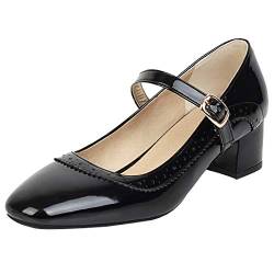 Etebella Damen Riemchen Pumps mit Blockabsatz 4cm Absatz Mary Jane Lack Halbschuhe Vintage Schuhe(Schwarz,35) von Etebella