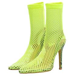Etebella Damen Spitze Zehen Stiletto Sandalen Mesh High Heels Sommer Stretch Boots Sexy Schuhe(Neon Grün,40) von Etebella