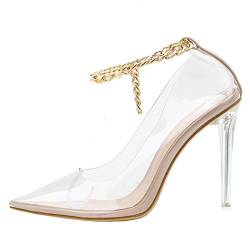 Etebella Damen Transparent Pumps High Heels mit Riemchen und Kette Stiletto Spitze Party Abend Durchsichtige Absatzschuhe(Transparent,38) von Etebella