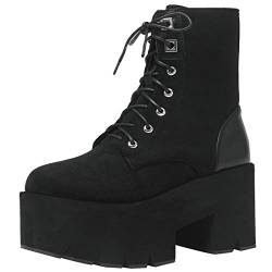 Etebella Stiefeletten Gothic Damen Blockabsatz High Heels Ankle Boots mit Schnürung Wildleder Punk Plateau Schuhe(Schwarz,39) von Etebella