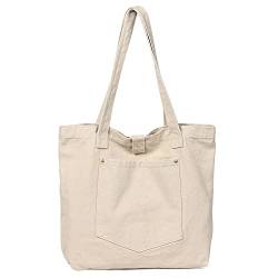 Etercycle Canvas Tasche Damen Schultertasche Canvas Umhängetasche Tote Henkeltasche Groß Kapazität Handtasche für Arbeit Schule Shopper Lässige Täglich - Beige von Etercycle