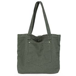 Etercycle Canvas Tasche Damen Schultertasche Canvas Umhängetasche Tote Henkeltasche Groß Kapazität Handtasche für Arbeit Schule Shopper Lässige Täglich - Grün von Etercycle