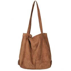 Etercycle Umhängetasche Damen Grosse Kapazität Cord Schultertasche Retro Handtasche für Alltag, Büro, Schulausflug und Einkauf - Braun von Etercycle