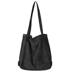 Etercycle Umhängetasche Damen Grosse Kapazität Cord Schultertasche Retro Handtasche für Alltag, Büro, Schulausflug und Einkauf - Schwarz von Etercycle