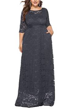 Eternatastic Damen-Maxikleid mit Blumenmuster, 2/3-Ärmel, Übergröße, Abendkleid, Dunkelgrau, 5X-Groß von Eternatastic