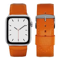 Eternel - Für Apple Watch-kompatibles Uhrenarmband Holi Orange 42/44/45/49 mm - Adapter Aluminium silber - Vachetteleder-Armband in Frankreich von Hand gefertigt - Für jede Apple Watch von Eternel