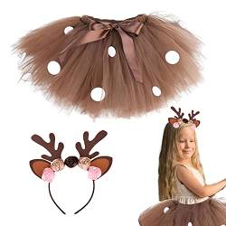Eteslot Rentier Weihnachtskostüm Kinder Baby Mädchen Weihnachtskleider mit Stirnband, Elch Cosplay für Party von Eteslot