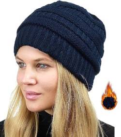 Etyepoh Beanie Mütze Damen Warme Wintermütze mit Weichem Innenfutter Gefütterte Strickmütze (01-Marine) von Etyepoh