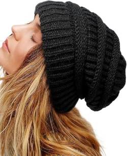 Etyepoh Beanie Mütze Damen Warme Wintermütze mit Weichem Innenfutter Gefütterte Strickmütze (01-Schwarz) von Etyepoh