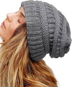 Etyepoh Beanie Mütze Damen Warme Wintermütze mit Weichem Innenfutter Gefütterte Strickmütze (01-dunkelgrau) von Etyepoh