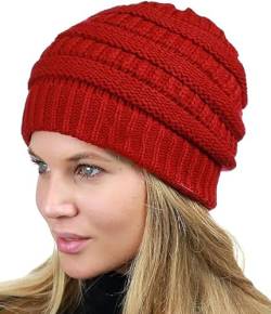 Etyepoh Beanie Mütze Damen Warme Wintermütze mit Weichem Innenfutter Gefütterte Strickmütze (01-rot) von Etyepoh