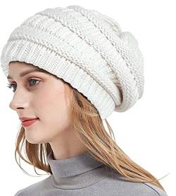 Etyepoh Beanie Mütze Damen Warme Wintermütze mit Weichem Innenfutter Gefütterte Strickmütze (01-weiß) von Etyepoh