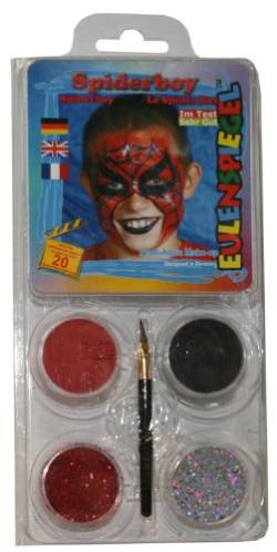 Eulenspiegel 204504 - Motiv-Set Spiderboy, 2 Farben, 2 Glitzer, 1 Pinsel, 1 Anleitung, für ca. 20 Masken, Karneval, Motto-Party von Eulenspiegel