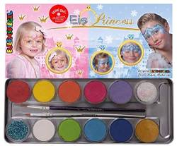 Eulenspiegel - Schminkpalette Eis-Princess, 10 Farben, 2 Glitzer, 2 Pinsel und Make-Up Schwämme von Eulenspiegel