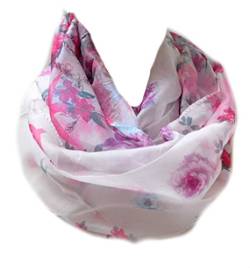 Euly Loop Schal Seide Seidentuch Halstuch Tuch Schlauchschal Damen Vogel Blumen Rosa (Weiß-Pink) von Euly