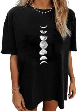 Eunike Oversized Tshirt Damen Lockere Oberteile Blusen Kurzarm Tunika Rundhals Mond Sommer Lässig Longshirt D-Mond L von Eunike