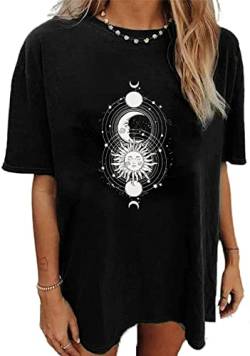 Eunike Oversized Tshirt Damen Rundhals Lockere Oberteile Blusen Kurzarm Tunika Sommer Lässig Longshirt Schwarz XXL von Eunike