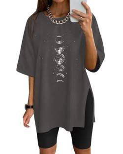 Eunike Tshirt Damen Oversize Sportshirt Kurzarm Blusen Sommer Lockere Oberteile Funktionsshirt Tunika Locker mit Schlitzen Schlitz-Mond L von Eunike