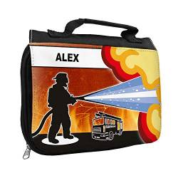 Kulturbeutel mit Namen Alex und Feuerwehr-Motiv für Jungen | Kulturtasche mit Vornamen | Waschtasche für Kinder von Eurofoto