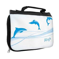 Kulturbeutel mit Namen Aliya und Delfin-Motiv für Mädchen | Kulturtasche mit Vornamen | Waschtasche für Kinder von Eurofoto