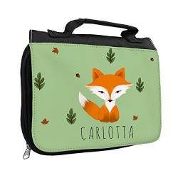 Kulturbeutel mit Namen Carlotta und schönem Fuchs-Motiv für Mädchen | Kulturtasche mit Vornamen | Waschtasche für Kinder von Eurofoto