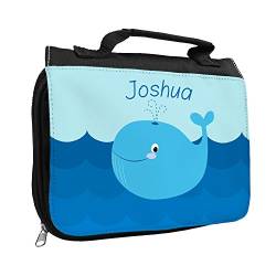 Kulturbeutel mit Namen Joshua und schönem Wal-Motiv für Jungs | Kulturtasche mit Vornamen | Waschtasche für Kinder von Eurofoto