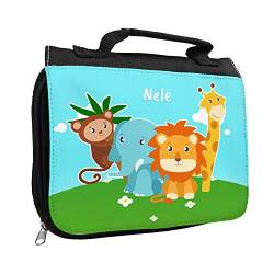 Kulturbeutel mit Namen Nele und Motiv mit Zoo-Tieren für Mädchen | Kulturtasche mit Vornamen | Waschtasche für Kinder von Eurofoto