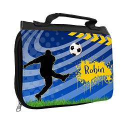 Kulturbeutel mit Namen Robin und Fußball-Motiv für Jungen | Kulturtasche mit Vornamen | Waschtasche für Kinder von Eurofoto