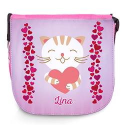 Umhängetasche für Kinder mit Namen Lina und schönem Motiv - Katze mit Herz - | Schultertasche für Mädchen von Eurofoto