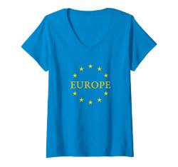 Damen EU Flagge Sterne Europäische Union Fahne Symbol T-Shirt mit V-Ausschnitt von Europa Symbole by Anne Mathiasz