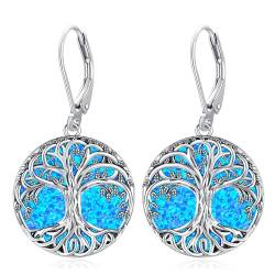 Eusense Baum des Lebens Ohrring 925 Sterling Silber Ohrringe mit Blauem Opal Baum des Lebens Hängende Ohrringe Schmuck Geschenk für Frauen Mädchen von Eusense